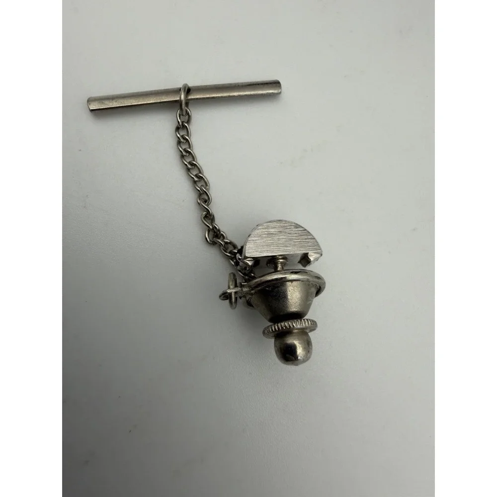Unique Vintage Black Stone Silver Tone Cufflinks With Tie Chain/Pin/Clasp & Box